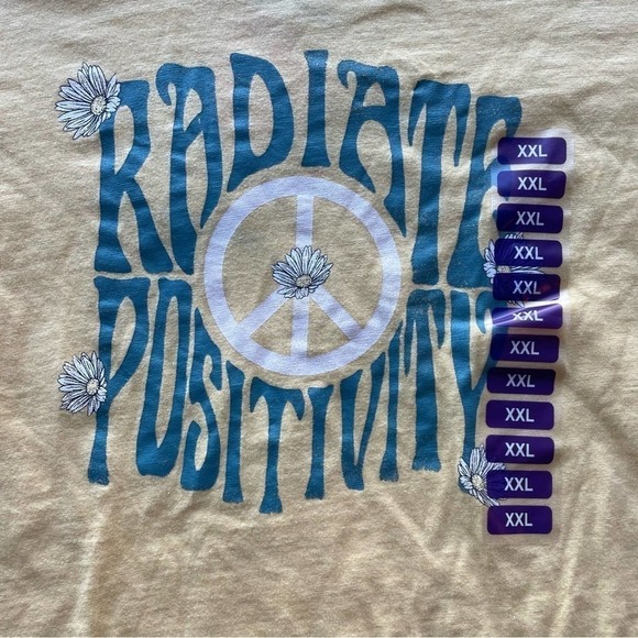 Wildfox Statement Graphic Tee Shirt Mellow Yellow XXL Radiate Positivity Peace - Picture 3 of 7
